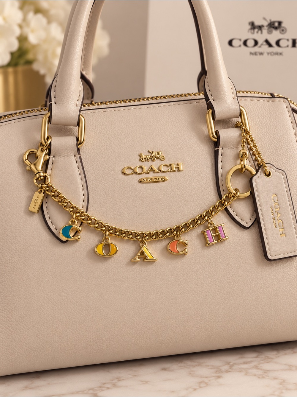 Coach Bag Charm Logo and Charm Chain